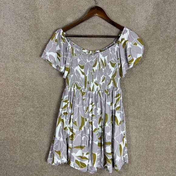 Free People Louise Mini Dress Size Small Purple Floral Smocked Off The Shoulder - Picture 10 of 12